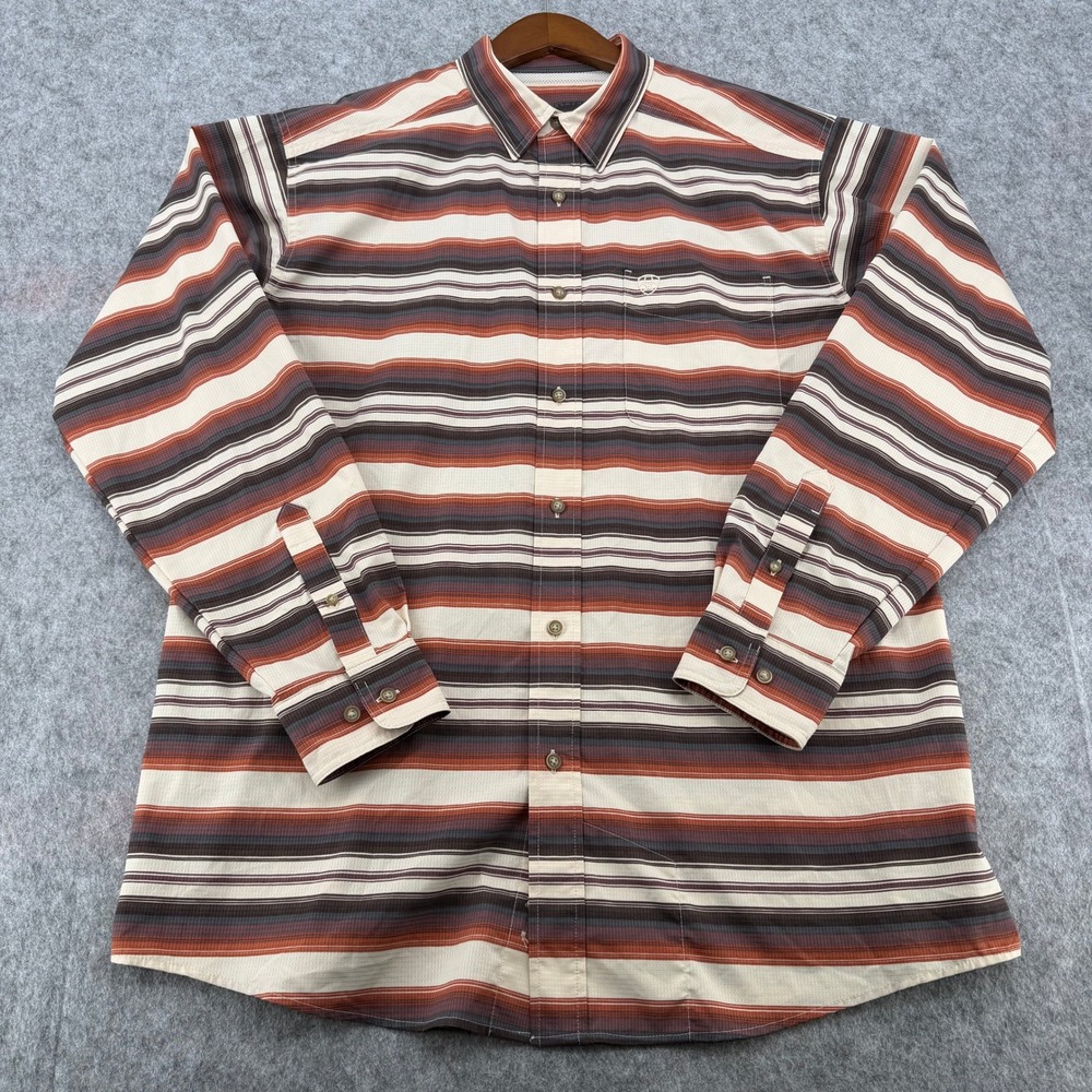 Ariat Men L AriatTEK Long Sleeve Button Down Shirt Striped Western Performance